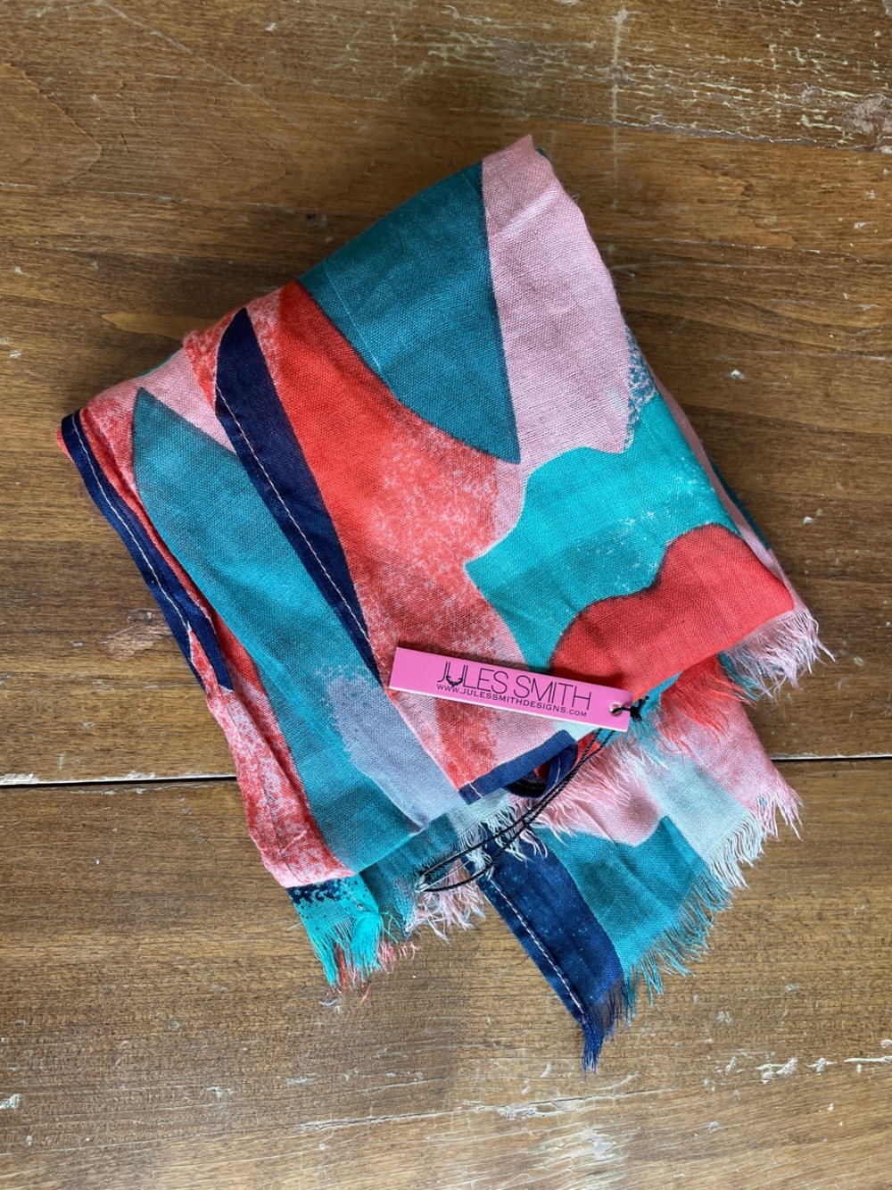 Jules Smith semi sheer lightweight Scarf - abstract Pink, Teal, Coral, Navy NWT